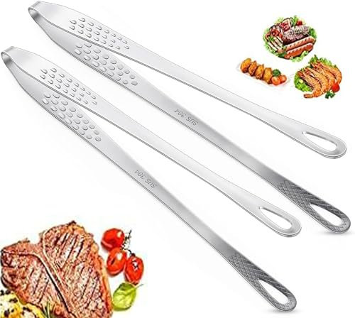 2 Piezas Pinzas para Parrilla, Pinzas de Acero Inoxidable para Barbacoa, Pinzas de Parrilla Coreanas, para Cocinar, Barbacoa, Parrilla, Buffet, Pasta, Bistec - Plata