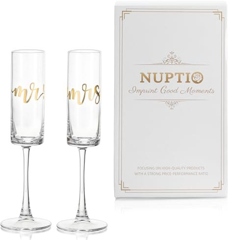 NUPTIO Sektgläser Hochzeit Geschenk Gold: 2er Set Mr Mrs Hochzeitsgeschenke Brautpaar Hochzeitstag Personalisiert Gravur Gläser Champagner Verlobung Paare Wedding Brautpaar Eltern Geschenkideen