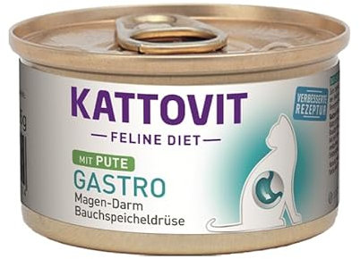 Kattovit Feline Diet Gastro | Pute & Ente 8X 85g - einzeln oder im Bundle | Magen-Darm/Bauchspeicheldrüse (i-Rezeptur) | für Katzen mit Gastro-intestinalen Problemen (8, Pute)