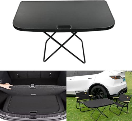 RWRAPS Klappbares Camping-Tischtablett für Tesla Model Y 2021–2024, hinterer Kofferraumtisch, Picknicktisch, Laptop-Schreibtisch für Tesla, tragbarer Klapptisch, niedrige Höhe, leichte Reisetische