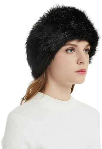 Furry Headband Women, Faux Fur Warm Hairband Elastic Ear Warmer Attractive Wide Headband Winter Outdoor Skiing (Black)