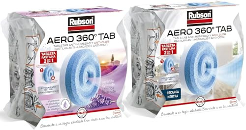Rubson Aero 360º x2 Pastillas de recambio de olor neutro para el deshumidificador rubson aero 360º + x2 Pastillas de Recambio de aromaterapia lavanda