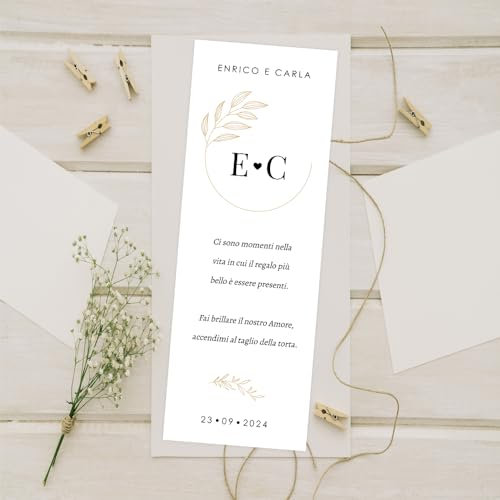 CORMAR Bigliettini Matrimonio Personalizzati – Kit da 60 Pezzi – Segnaposto o per Bomboniera con Frase a Scelta – Ricordo Elegante per Invitati