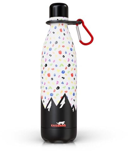 KAIZENINE Stainless Steel Water Bottle 500ml Rock Climbing Thermal Drinks Sports Bottle Insulated Camping Gym Bouldering Gift for Climber Leak Proof Flask Carabiner 24hrs Cold 12hrs Hot Hydration Eco