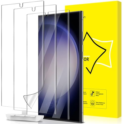 GiiYoon 3 Piezas Protector de Pantalla para Samsung Galaxy S23 Ultra 5G, Película de Hidrogel Flexible de TPU, 3D Pantalla Curva Película Protectora, HD Transparente, Fácil instalación, Sin Burbujas