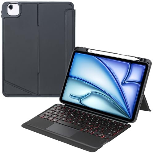 ZOMUN Étui à rabat avec clavier rétroéclairé Bluetooth pour iPad Air 4/iPad Air 5, rétroéclairé, souris trackpad et clavier amovible