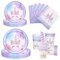 Aitsite Lot de 100 assiettes de fête licorne pour 20 invités - Vaisselle d'anniversaire licorne - Décoration de fête d'anniversaire pour enfant - Assiettes, gobelets, serviettes - Violet