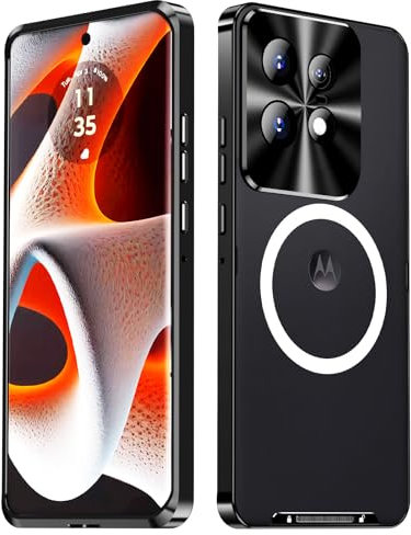 XMTON Coque pour Motorola Edge 50 Pro pour Magsafe, Coque de Cadre en métal, Protection de l'appareil Photo, Coque de téléphone Ultra - Mince Antichoc, Anti-Traces de Doigts et Anti-Rayures, Noir