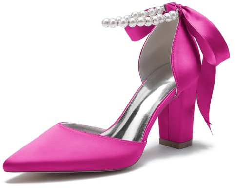 Gycdwjh Scarpe Décolleté Comode Scarpe Donna Decollete Tacco Alto con Tacco Largo Grosso Pumps Tacchi a Blocco Bridal Scarpe da Sposa Matrimonio,Rose Red,40 EU