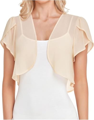 Coprispalle da donna per vestito, estivo leggero, scialle velato, a maniche corte, aperto sul davanti, in chiffon