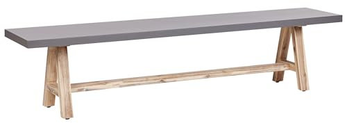 Beliani Panca da Giardino in Cemento 200 cm Base in Legno di Acacia Grigio Chiaro