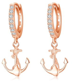 MEDWISE Anker Creolen Ohrringe Roségold S925 Sterling Silber für Mädchen und Damen - Hypoallergener Schmuck Unisex Geschenk