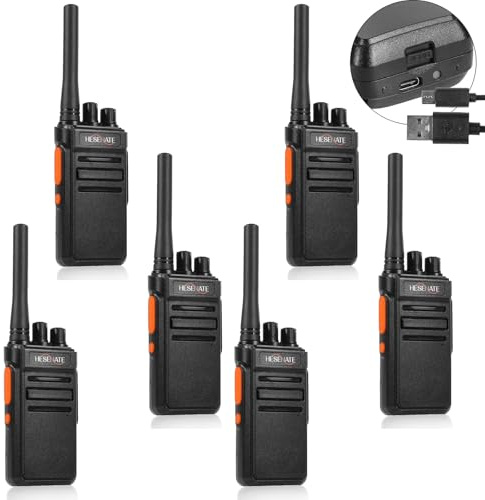 HESENATE Walkie Talkie für Erwachsene Lizenzfrei PMR Funkgerät Walki Talki Große Reichweite 16 Kanäle VOX-Funktion (Freisprecheinrichtung) 1200mAh Aufladbarer Akku Walkie Talkie für Familie 6er-Pack