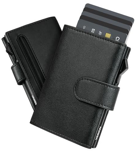 YESIIW Portefeuilles et Porte-Cartes avec Grande Capacité Pop-up Porte Carte pour 10 Cartes, Portefeuille Homme avec Monnaie, Billet & ID Fenêtres, Protection RFID & Fermeture Magnétique (Noir)
