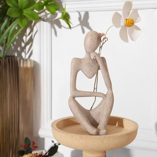 Generisch Moderne Skulptur Deko für Wohnzimmer - Bücherwurm Figur aus Harz | Schwarz Weiß Gold Abstrakte Kunst | Bürodekoration & Regal Deko(A-Sandstein Rechts)