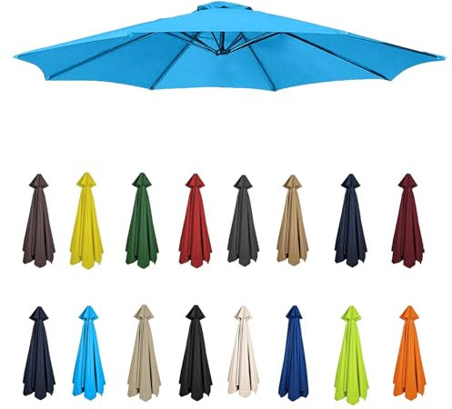 2m-3.5m Replacement Parasol Canopy, Umbrella Replacement Fabric, Garden Umbrella Replacement Cover, Outdoor Replacement Fabric, 6/8 Arms, replacement parasol fabric cover for Garden Umbrella(Lake blue