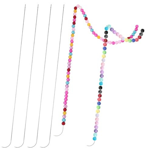 Ptwola 4 PCS Curved Beading Needles 3.66 Inch Stainless Steel Bead Spinner Needles 0.7mm Diameter String Bead Needles with Straight Handle for DIY Beading Jewelry Bracelets Necklaces Crafts Making