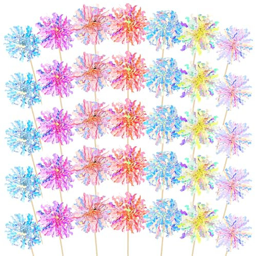 YUXIANLB 35 piezas decoración de pastel feliz cumpleaños cupcake decoración de papel de aluminio con fuegos artificiales espumillón espumoso decoración pastel cóctel alimentos palillos de dientes para