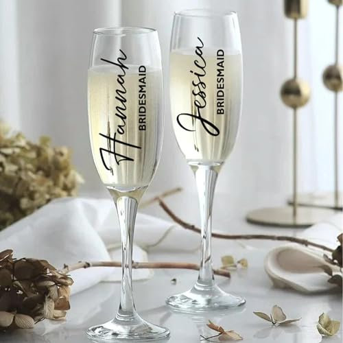 Personalised Champagne Prosecco Flutes, Bridesmaid Wine Glasses, Bridal Proposal Gift, Bridal Shower, Maid of Honour, Bachelorette Favours, Hen Do Party, Mother of The Bride, Wedding Guest
