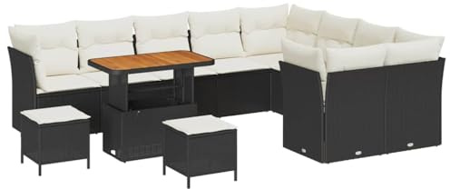vidaXL Garten-Sofa-Set 12 pcs Schwarz und Creme 90 x 55 x 71 cm, Garten- und Terrassenmöbel, Moderne, UV-beständige Materialien, abnehmbare Kissen, Outdoor-Sitzgruppe, Poly-Rattan-Sofa