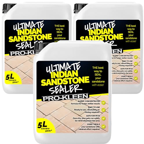 Pro-Kleen Ultimate Indian Sandstone Sealer 3 x 5L - Protects Against Weathering, Stains, Oil & Grease - Lasts for up to 10 Years - Leaves a Clear Matt Finish - Covers up to 150m2