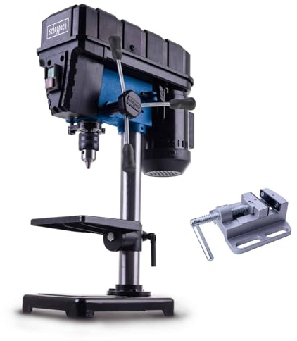 Scheppach Tischbohrmaschine TBM200 Standbohrmaschine mit 50mm Bohrtiefe | Leistung 400W | Bohrfutter 1,5-13mm | Drehzahl in 5 Stufen 550–2600 min-1 | Tisch neigbar | Säulenbohrer inkl. Schraubstock
