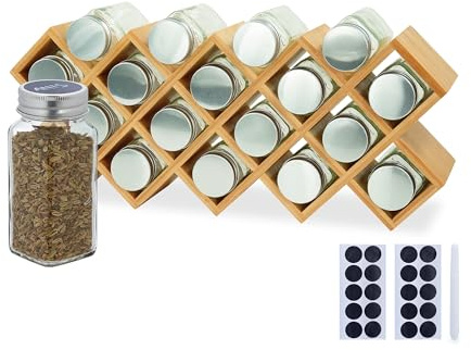 Relaxdays bamboo spice rack, HWD: 18 x 43 x 9.5 cm, jars, labels, pen, kitchen shelf, countertop, natural
