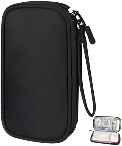 SHILIUZHI Small Travel Cable Organiser Bag, Portable Electronics Accessories Organizer Bag, Waterproof Cable Accessories Case, for Cables, Power Bank, USB Drive, Charger Hard Disk, Black