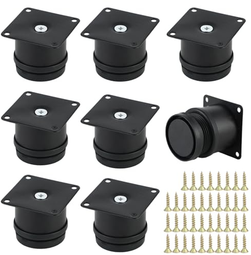QinyOulhause Pieds de Meubles Réglables 8 Pièces 5-6.5 cm – Pieds en Métal Noir avec Base Antidérapante, Capacité de Charge Totale Jusqu’à 200 kg (4 Pieds), pour Armoire, Canapé, Table et Meuble TV