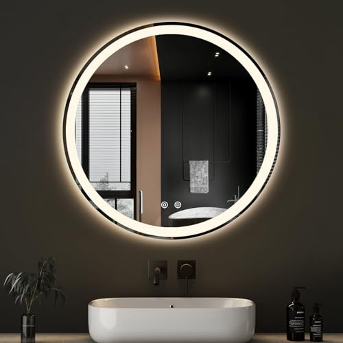NEWBULIG 30 Inch Round LED Bathroom Wall Mirror with Lights, Light up Vanity Bathroom Mirror for Over Sink, Anti-Fog and Dimmable, Front Light and Backlit, Memory Function, Shatter-Proof, White