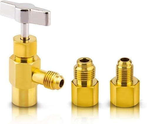 Alrens R134 Robinet à Réfrigérant Valve de Réfrigérant en Laiton pour Gaz Clim R134a Adaptateur R1234yf vers r134a pour Voiture ac Raccord Clim Auto R134a 1/4 Femelle et à 1/2 Mâle