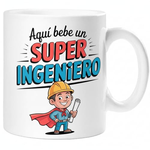 Taza SUPER INGENIERO – Regalo Original para INGENIERO | Taza de Cerámica 325ml con Diseño Superhéroe | Apta Microondas y Lavavajillas