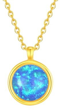 Beydodo Halskette 750 585 375 Gold Damen, Kette Gold 45CM Charm Anhänger Solitär mit 6.5MM Opal 1ct Hochzeit Halskette für Frauen