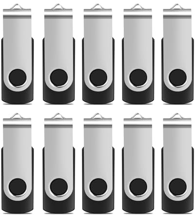 jiqichimao 10 Pack 1GB Black Swivel USB Flash Drive, USB 2.0 Thumb Drive | 360° swivel protects the connector for school, office and travel use; memory stick, usb stick, usb flash drive for storage.