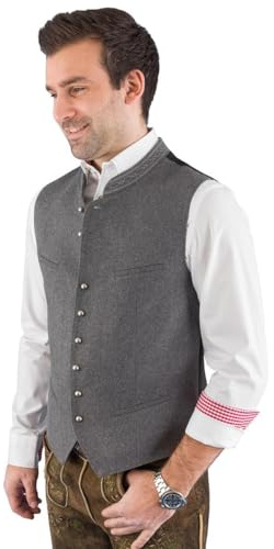 Hammerschmid Trachtenweste Max grau ohne Ärmel, klassische Lodenweste für Herren, elegantes Gilet für Männer