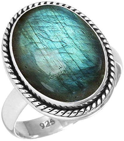 Jeweloporium Grau Real Labradorit 925 Sterling Silber Ringe für Damen Edelstein Handgefertigt Silber Ringe Größe 53(16.9) Hochzeit Geschenk Cocktail Schmuck