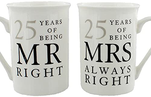 Anniversary 25 Years Being Mr Right Mrs Always Right Mug Set 1243
