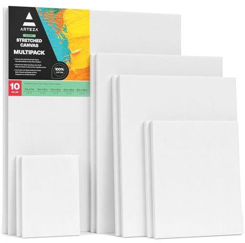 Arteza Leinwand Keilrahmen, 12.7x17.7cm, 20.3x25.4, 27.9x35.5, 30.4x40.6, 40.6x50.8 cm, 10 bespannte Keilrahmen, 2 per Größe, weiße grundierte 100% Baumwolle, für Acryl- & Ölfarben & nasse Kunstmedien