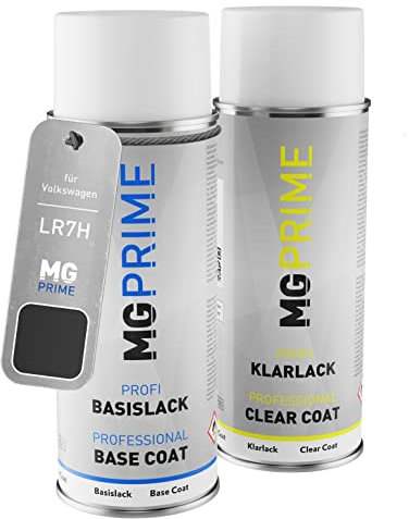 MG PRIME Autolack Sprühdosen Set für Volkswagen VW LR7H / R7H / X3 Indium Grau Metallic/Indium Grey Metallic Basislack Klarlack Spraydose 400ml