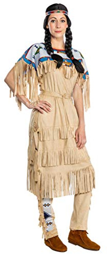 Generique - Nscho-Tschi-Kostüm Damenkostüm Winnetou für Fasching Indianerin braun-blau - L