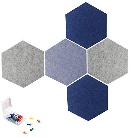 Athyior Sechseckige Filz Memoboard Set - 8 Stück Selbstklebend Filzpinnwand mit 35 Stück Pinnnadeln DIY Wandaufkleber Wand Pinnwände Wanddekoration für Foto Bilder Notizen, Zuhause Büro