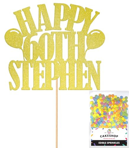 Personalised Happy Birthday Glitter Cake Topper Balloons - Champagne Any Name Age Glitter Cake Decoration and Sprinkles - Happy Birthday Decorations - Personalised Toppers for Cakes by Cakeshop