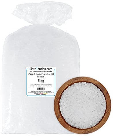 Paraffinwachs Pastillen 5kg Schmelzpunkt 58-60 °C Kerzenwachs zum gießen von Kerzen in Ph. Eur. Qualität - Made in Germany