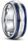 TUNGSTORY 8mm Herren Silber Wolfram Ehering Eingelegt mit Imitation Meteorite und Blue Lapis Lazuli Komfort Fit Größe 70(22.3)