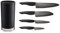 Kyocera Soft-Touch Messerblock Schwarz | bis zu 8 Messer | mit 4 SHIN Keramik Messer | Santoku Messer, Universalmesser, Gemüsemessser, Schälmesser | Messerblock rund aus Kunststoff und Edelstahl