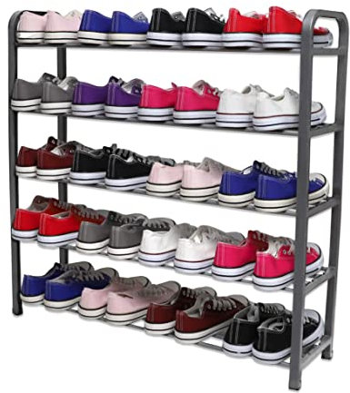 1ABOVE 5 Tier Shoe Rack Organiser, Heavy duty storage unit, Quick Assembly No Tools Required, Holds upto 15-20 pairs (GREY)