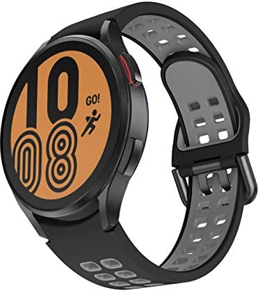OVERSTEP Compatible for Samsung Galaxy Watch 4 Strap 40mm 44mm/Galaxy Watch 4 Classic Strap 42mm 46mm, 20mm Soft Silicone Watch Band Bracelet Sports Strap for Women Men, Black gray