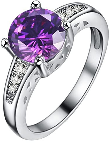 Skcess Damen Ringe Weiß Vergoldet, Damen Ring Violett Runden Zirkonia Verlobungsringe Größe 52 (16.6)
