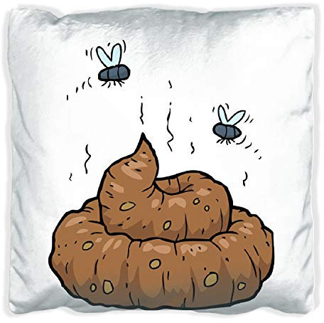 Wallario Dekokissen 30 x 30 cm mit schwarzer Rückseite, Comic Scheißhaufen mit Fliegen, Kuschelkissen mit weicher Plüsch-Oberfläche
