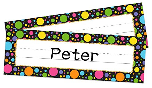 PETCEE 36 placas de nombre de escritorio de puntos de acuarela para escuela, aula, confeti, placas de nombre para escritorios de estudiantes, etiquetas de nombre de escritorio para jardín de infantes,